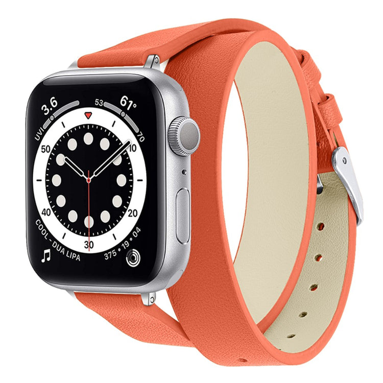 Smuk Apple Watch Series 7 45mm Ægte læder Rem - Orange#serie_2