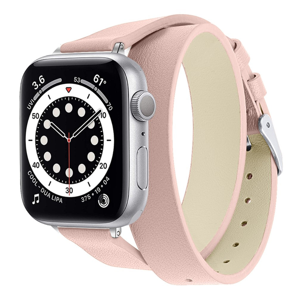Smuk Apple Watch Series 7 45mm Ægte læder Rem - Pink#serie_3