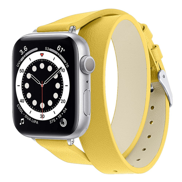 Smuk Apple Watch Series 7 45mm Ægte læder Rem - Gul#serie_4