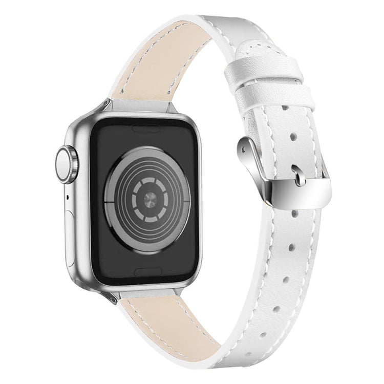 Meget slidstærk Apple Watch Series 7 45mm Ægte læder Rem - Hvid#serie_1