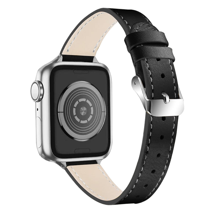 Meget slidstærk Apple Watch Series 7 45mm Ægte læder Rem - Sort#serie_4