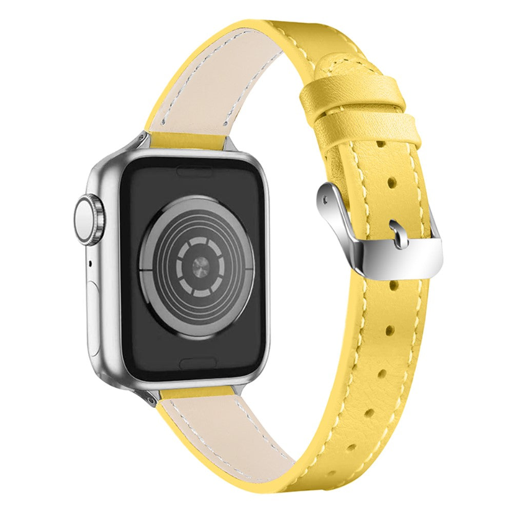Meget slidstærk Apple Watch Series 7 45mm Ægte læder Rem - Gul#serie_5