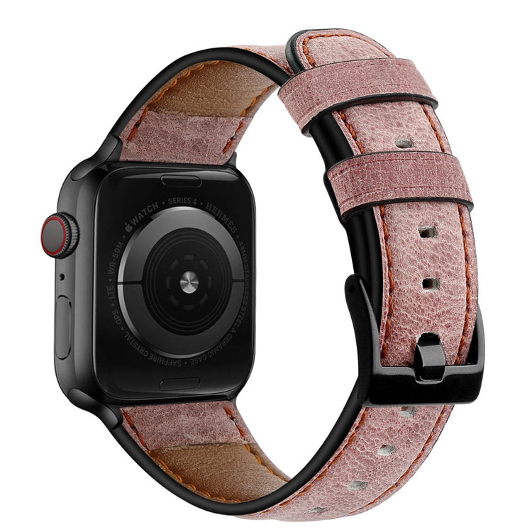 Helt vildt nydelig Apple Watch Series 7 45mm Ægte læder Rem - Pink#serie_2