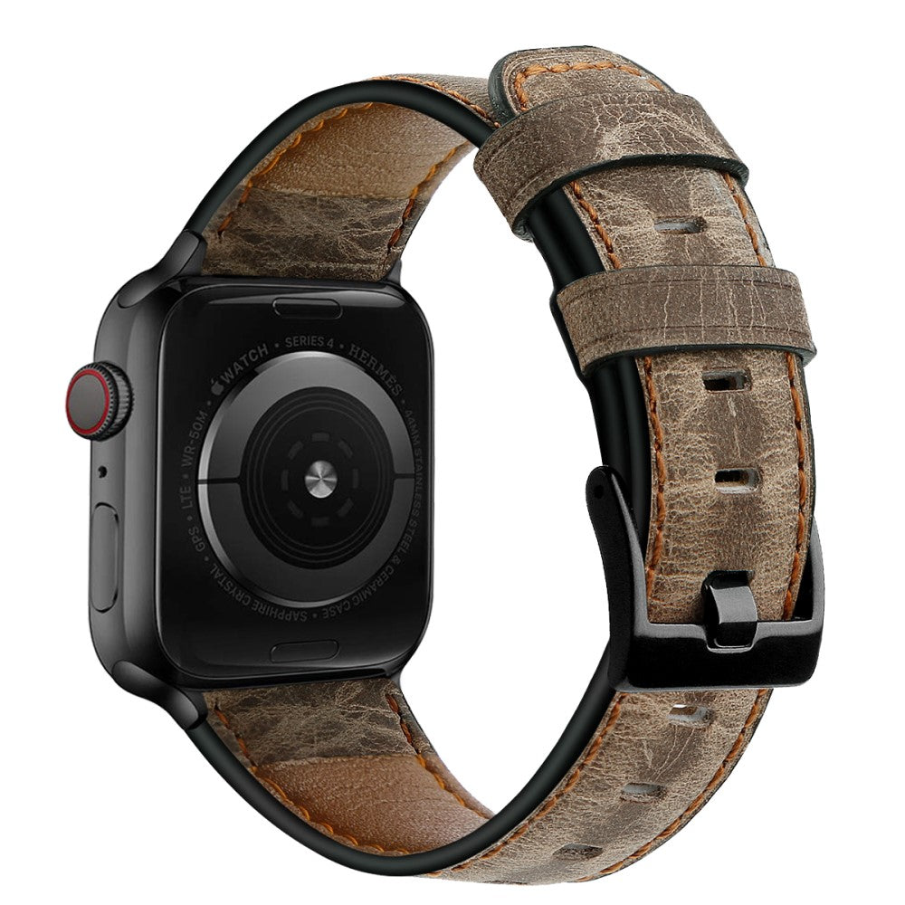 Helt vildt nydelig Apple Watch Series 7 45mm Ægte læder Rem - Brun#serie_4