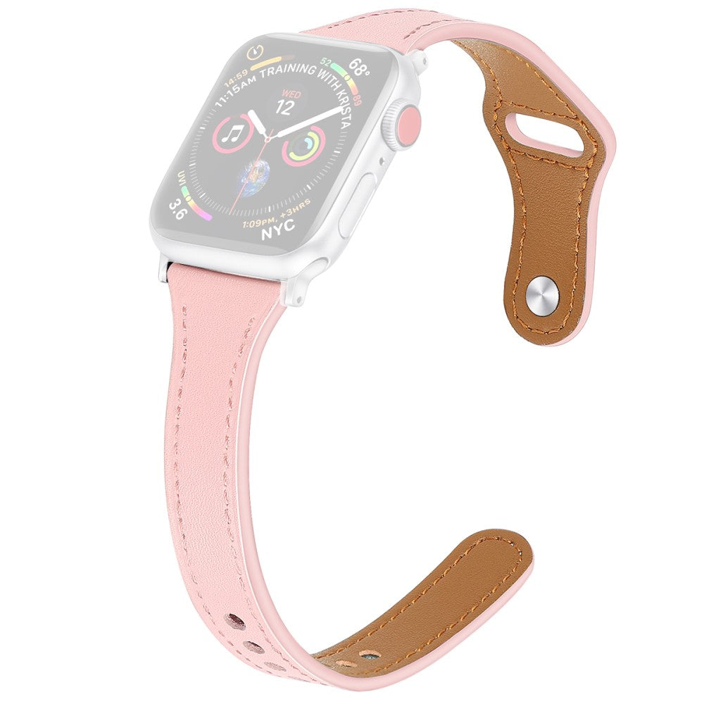 Helt vildt cool Apple Watch Series 7 45mm Ægte læder Rem - Størrelse: L - Pink#serie_5