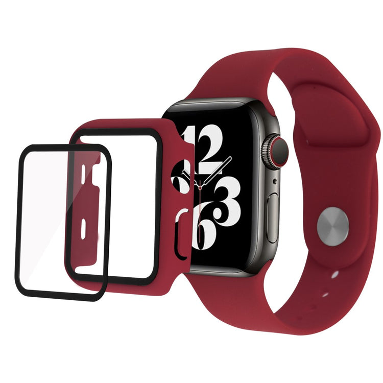 Apple Watch Series 7 45mm Plastik Cover med Rem og Hærdet Glas - Rød#serie_2