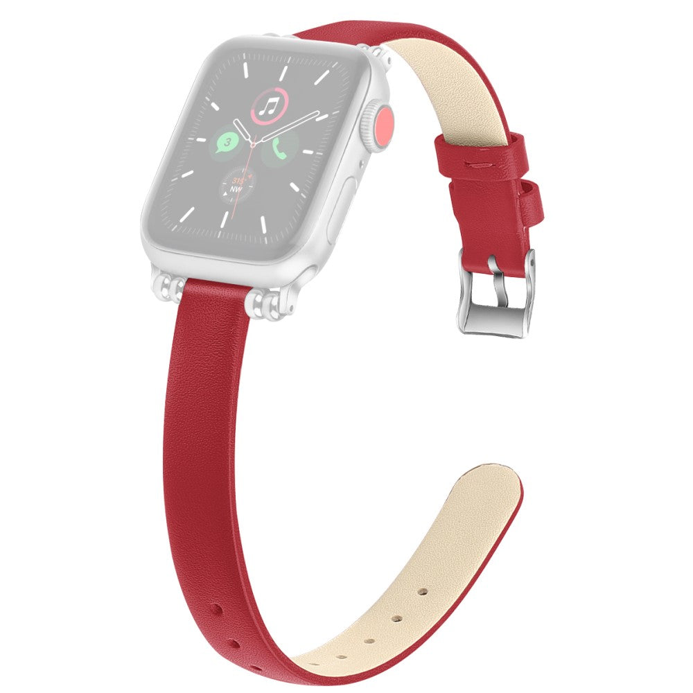 Rigtigt elegant Apple Watch Series 7 45mm Ægte læder Rem - Størrelse: L - Rød#serie_5
