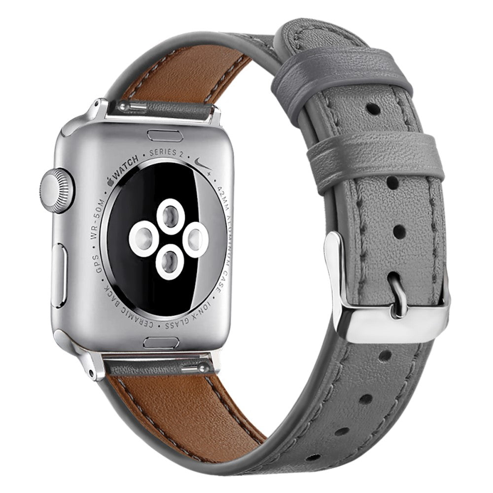 Supercool Apple Watch Series 7 45mm Ægte læder Rem - Sølv#serie_7