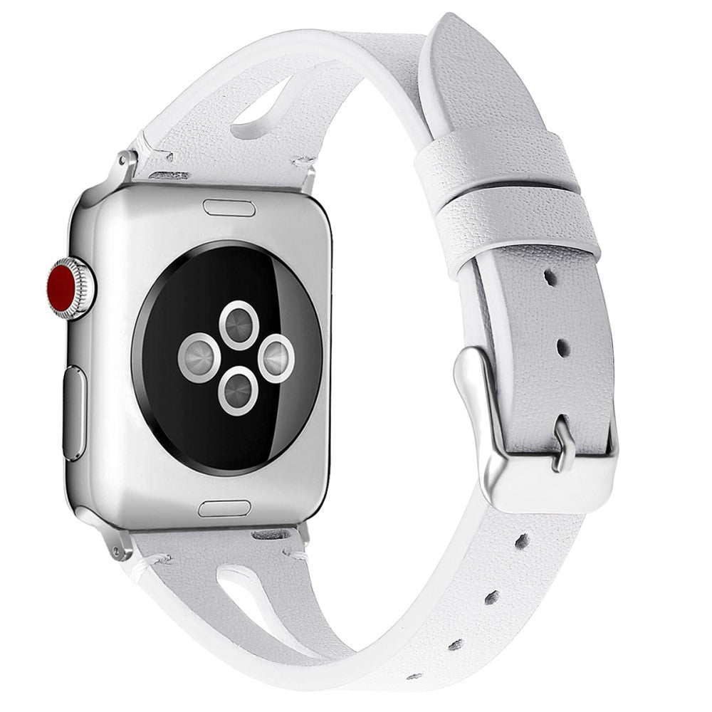Helt vildt godt Apple Watch Series 7 45mm Ægte læder Rem - Hvid#serie_3