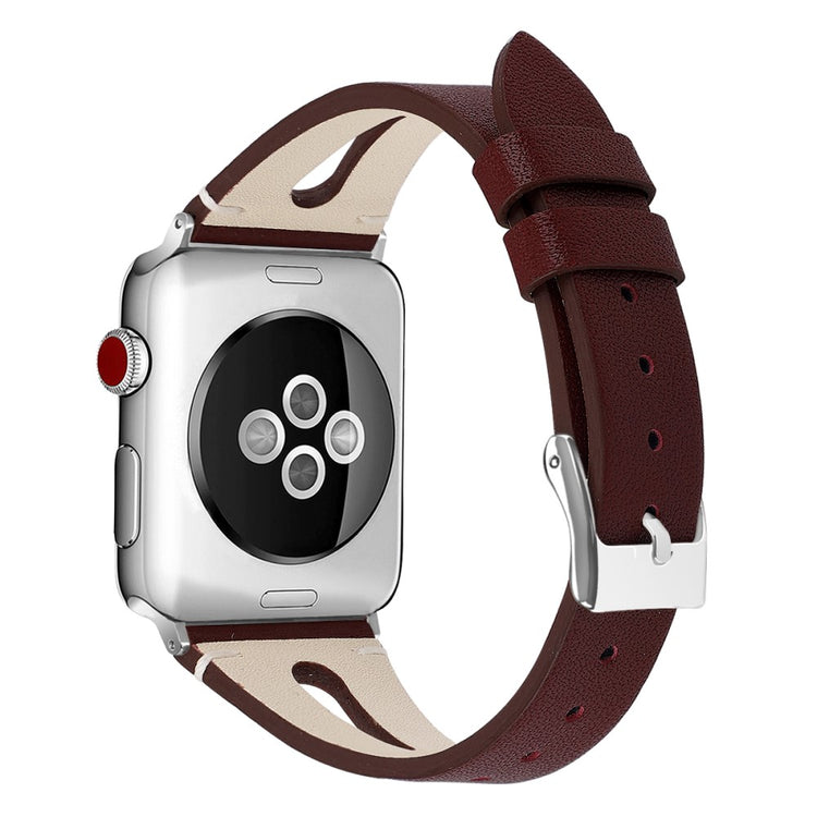 Helt vildt godt Apple Watch Series 7 45mm Ægte læder Rem - Rød#serie_9