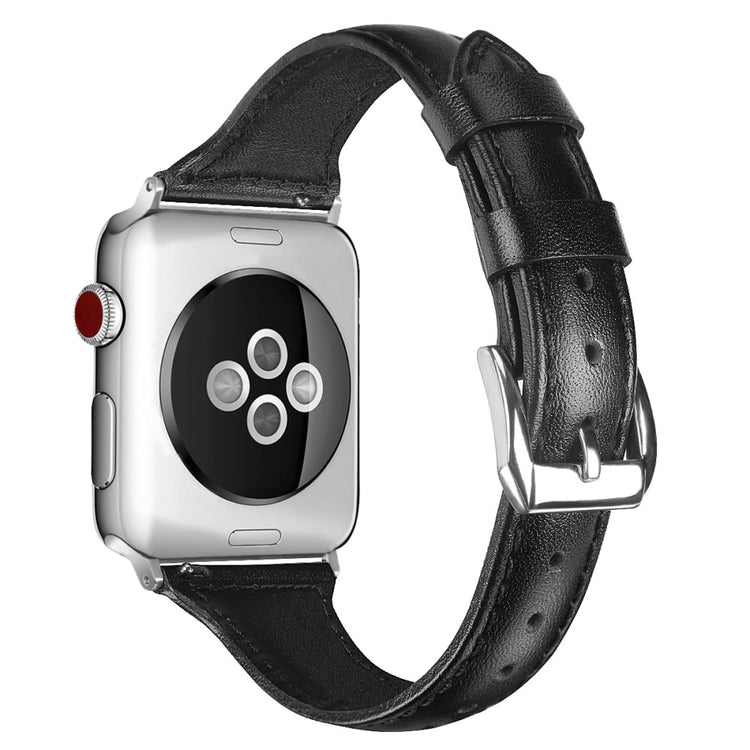 Glimrende Apple Watch Series 7 45mm Ægte læder Rem - Størrelse: L - Sort#serie_1