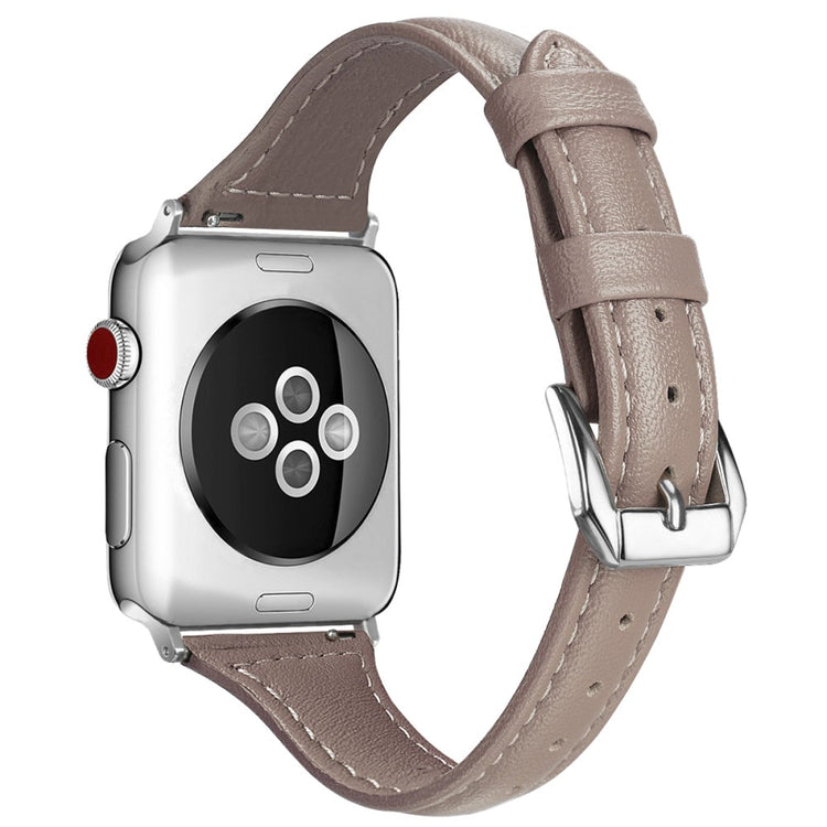 Glimrende Apple Watch Series 7 45mm Ægte læder Rem - Størrelse: L - Sølv#serie_7
