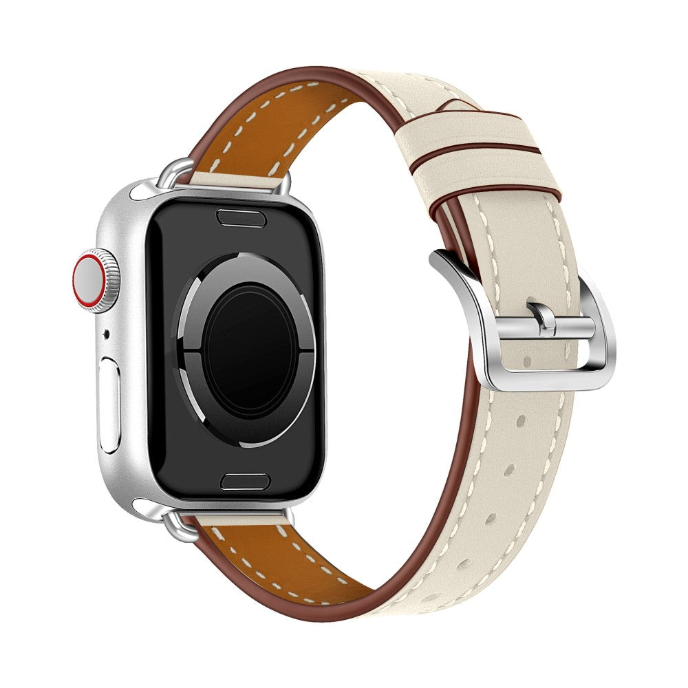 Vildt slidstærk Apple Watch Series 7 45mm Ægte læder Rem - Hvid#serie_8