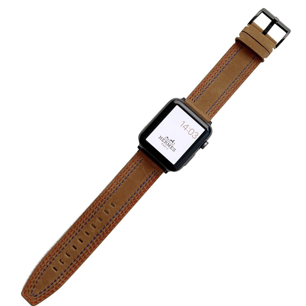 Rigtigt fed Apple Watch Series 7 45mm Ægte læder Rem - Brun#serie_1