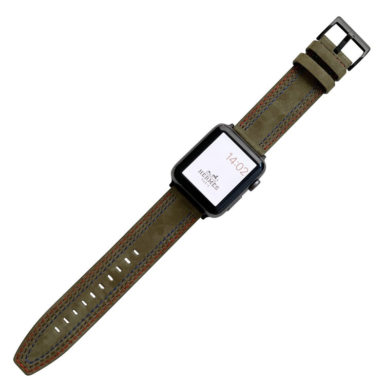 Rigtigt fed Apple Watch Series 7 45mm Ægte læder Rem - Grøn#serie_2