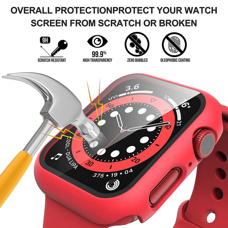 Rigtigt Godt Apple Watch Series 7 45mm Cover med Skærmbeskytter i Plastik og Hærdet Glas - Rød#serie_3