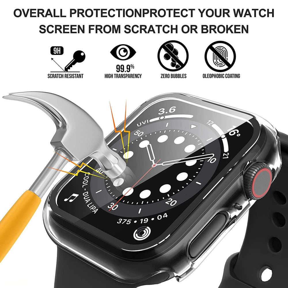 Rigtigt Godt Apple Watch Series 7 45mm Cover med Skærmbeskytter i Plastik og Hærdet Glas - Gennemsigtig#serie_4