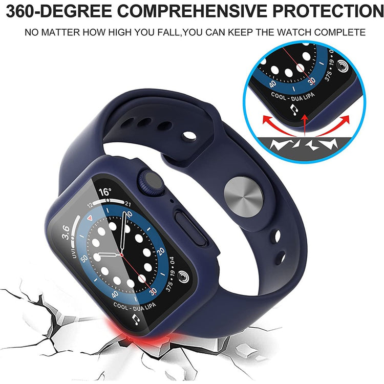 Rigtigt Godt Apple Watch Series 7 45mm Cover med Skærmbeskytter i Plastik og Hærdet Glas - Blå#serie_5