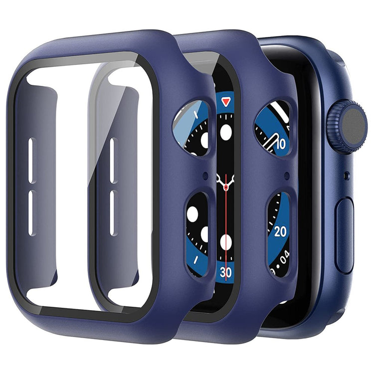 Rigtigt Godt Apple Watch Series 7 45mm Cover med Skærmbeskytter i Plastik og Hærdet Glas - Blå#serie_5