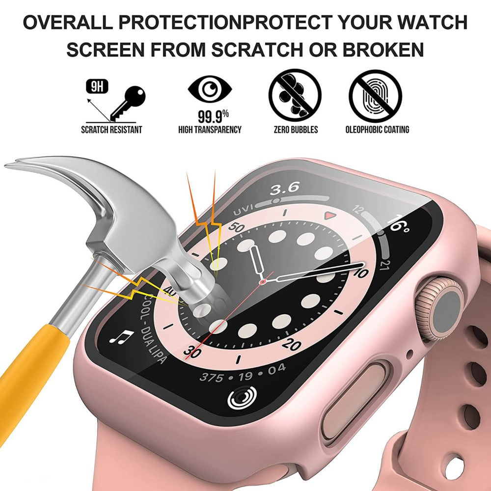 Rigtigt Godt Apple Watch Series 7 45mm Cover med Skærmbeskytter i Plastik og Hærdet Glas - Pink#serie_6