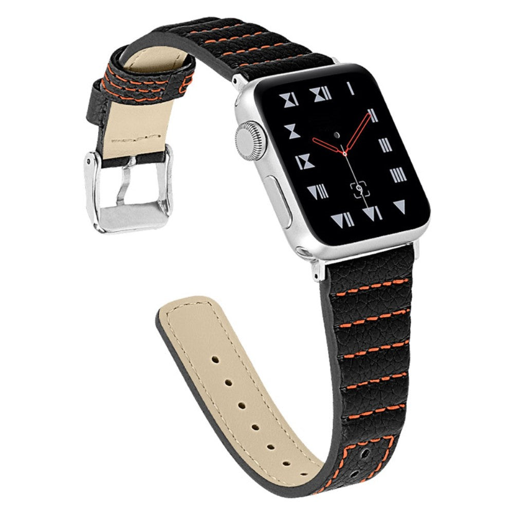 Alle tiders Apple Watch Series 7 45mm Ægte læder Rem - Sort#serie_5