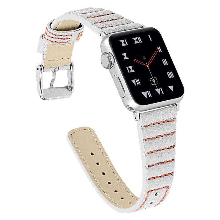 Alle tiders Apple Watch Series 7 45mm Ægte læder Rem - Hvid#serie_6