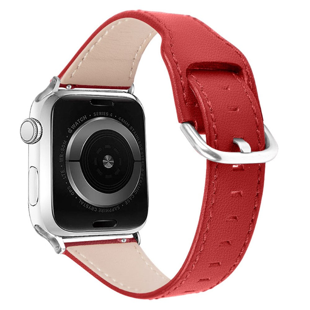 Meget skøn Apple Watch Series 7 45mm Ægte læder Rem - Rød#serie_4