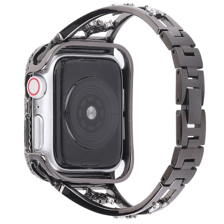 Mega kønt Apple Watch Series 7 45mm Metal og Rhinsten Rem - Sort#serie_2