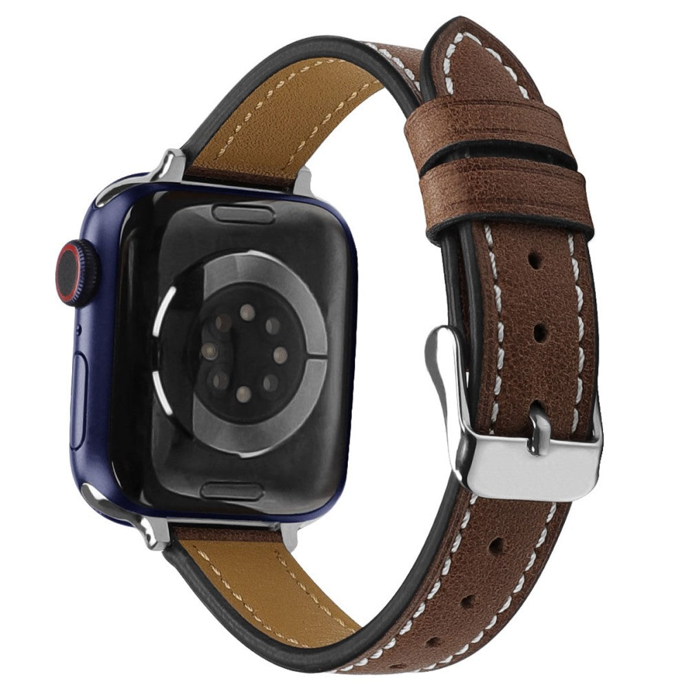 Rigtigt hårdfør Apple Watch Series 7 45mm Ægte læder Rem - Brun#serie_1