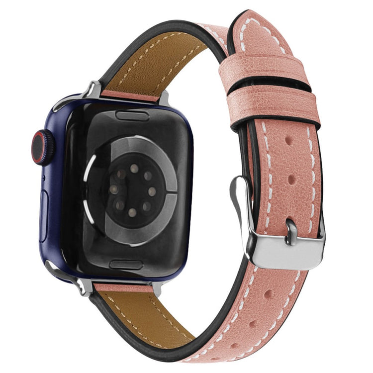 Rigtigt hårdfør Apple Watch Series 7 45mm Ægte læder Rem - Pink#serie_2