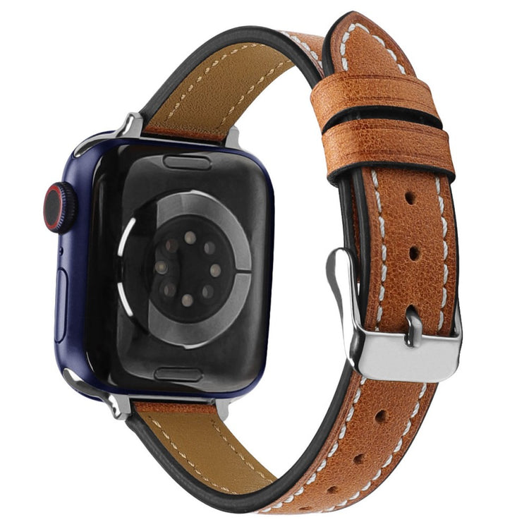 Rigtigt hårdfør Apple Watch Series 7 45mm Ægte læder Rem - Brun#serie_3