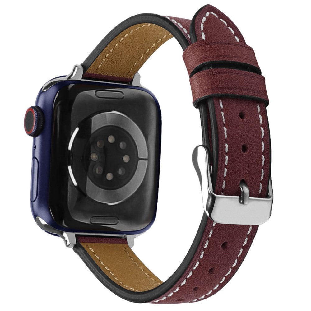 Rigtigt hårdfør Apple Watch Series 7 45mm Ægte læder Rem - Rød#serie_4