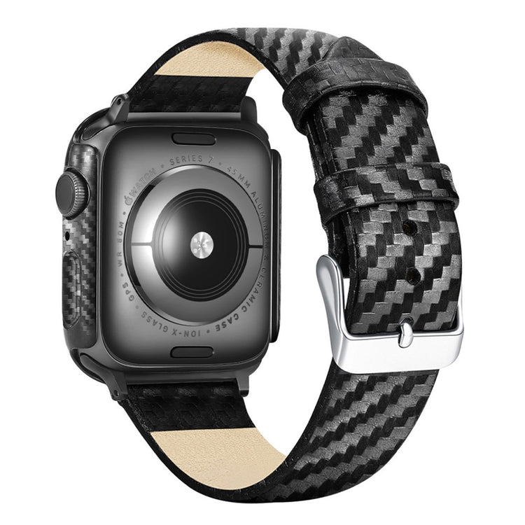 Apple Watch Series 7 45mm Ægte læder Cover med Rem - Sort#serie_146