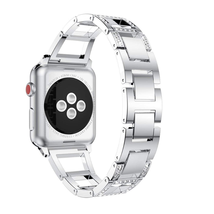 Skøn Apple Watch Series 7 45mm Metal og Rhinsten Rem - Sølv#serie_4