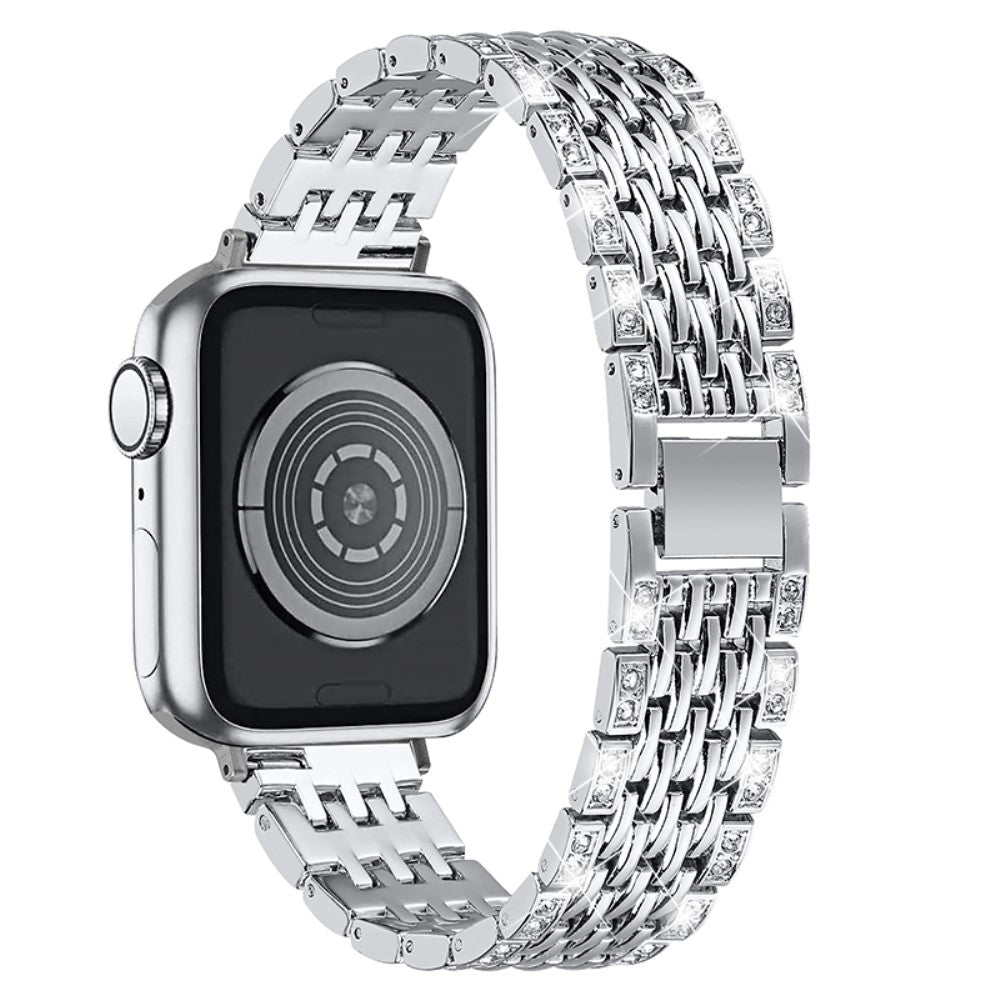 Smuk Apple Watch Series 7 45mm Metal og Rhinsten Rem - Sølv#serie_4