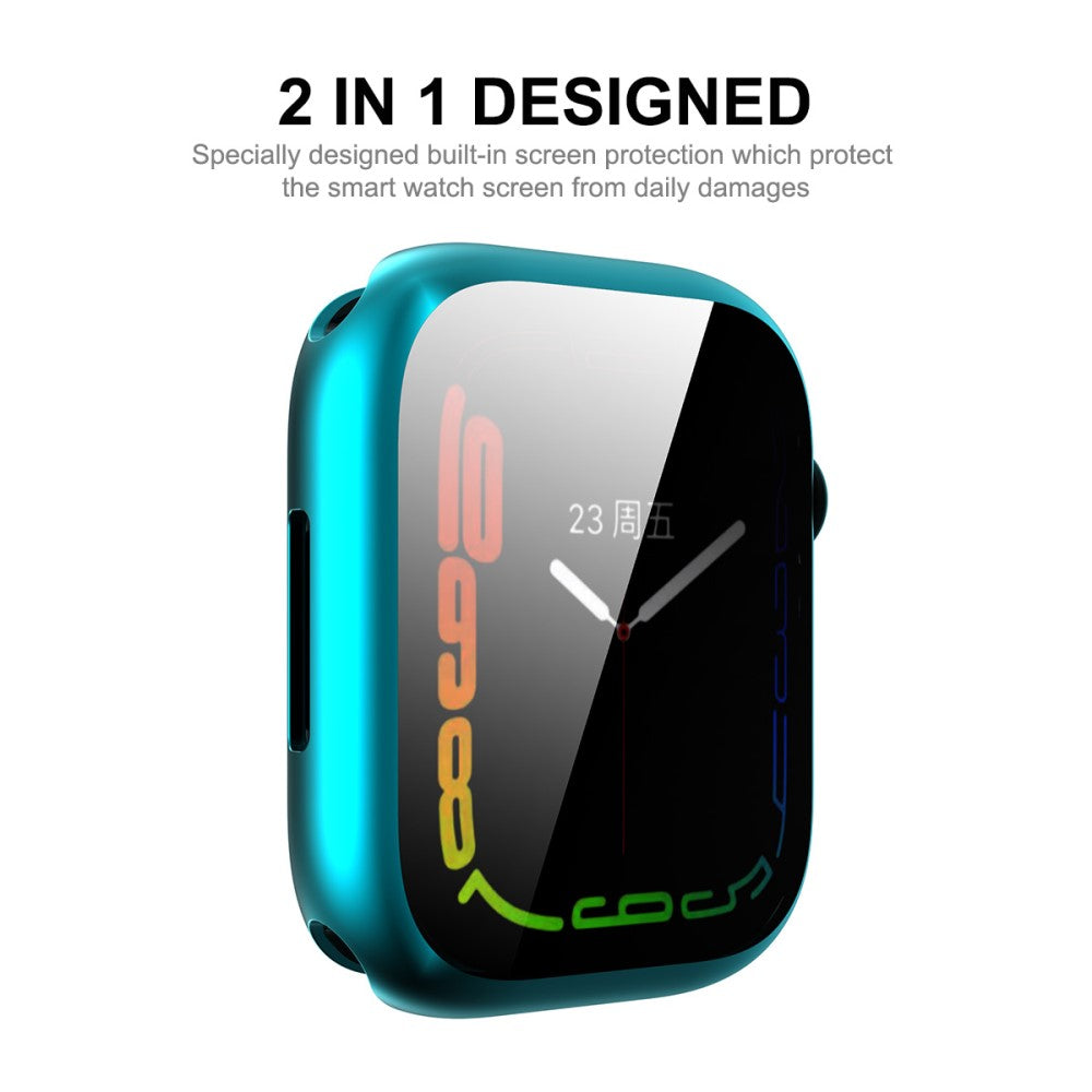 Mega Flot Apple Watch Series 7 45mm Cover med Skærmbeskytter i Silikone og Hærdet Glas - Grøn#serie_1
