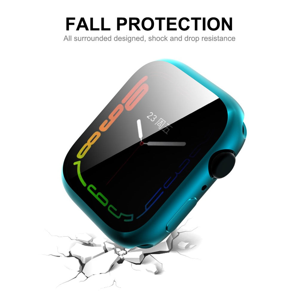Mega Flot Apple Watch Series 7 45mm Cover med Skærmbeskytter i Silikone og Hærdet Glas - Sølv#serie_3