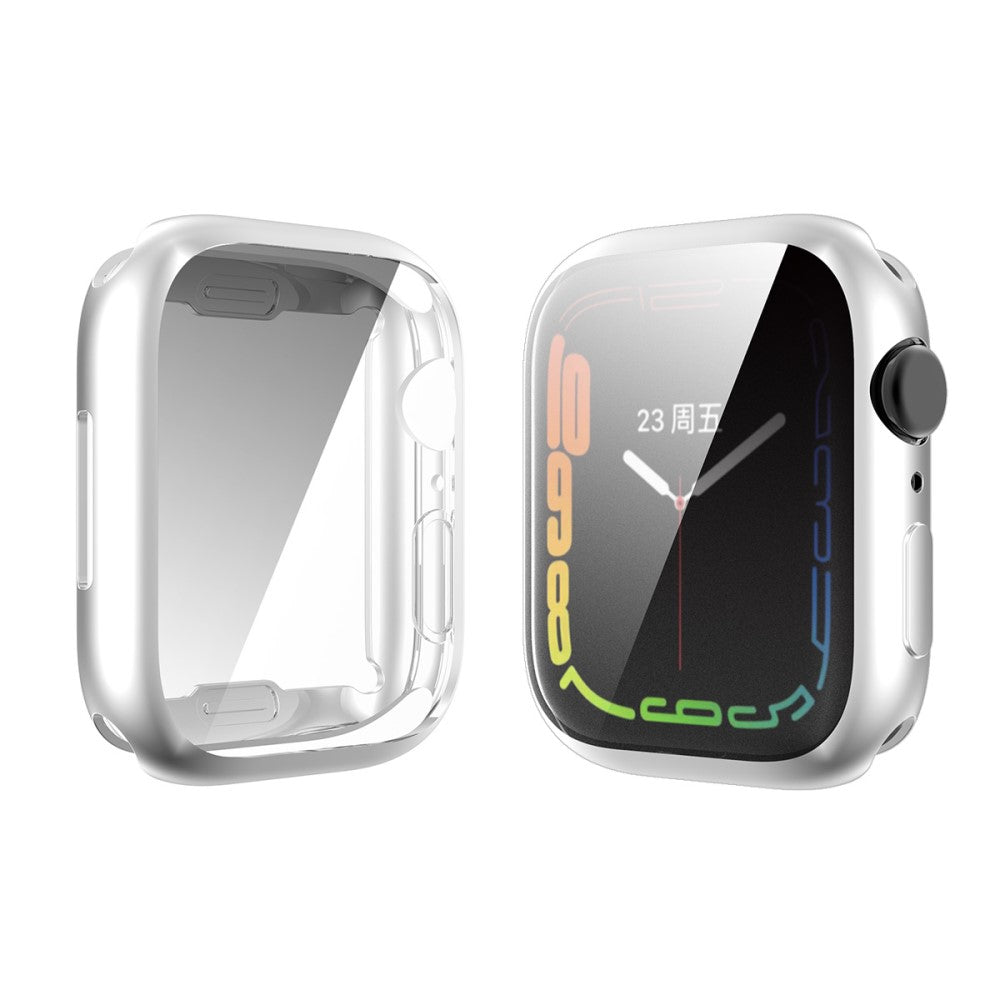 Mega Flot Apple Watch Series 7 45mm Cover med Skærmbeskytter i Silikone og Hærdet Glas - Sølv#serie_3