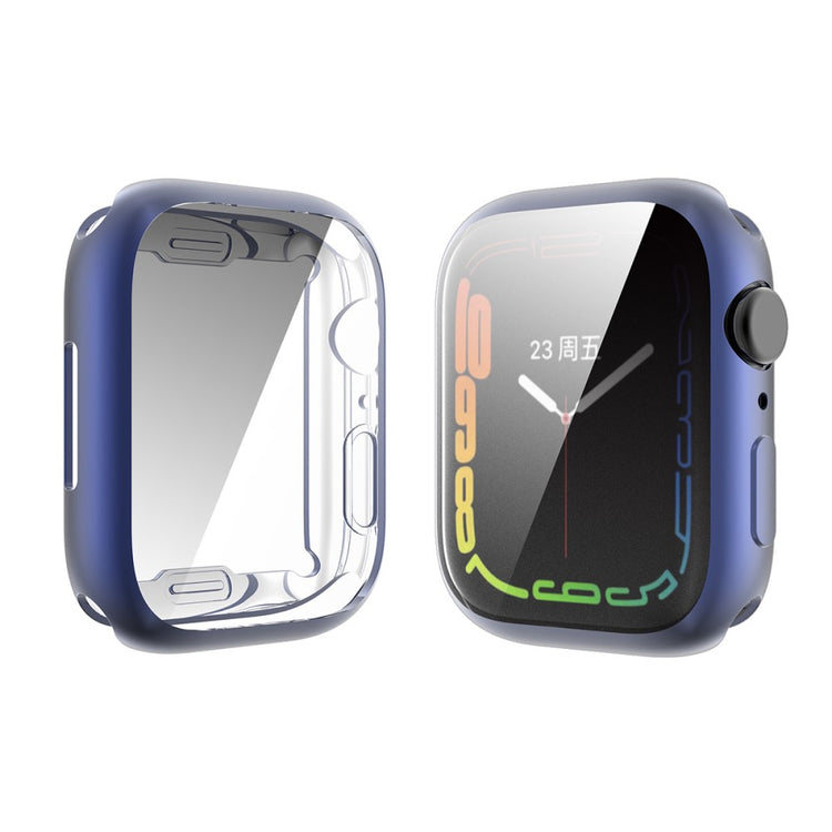 Mega Flot Apple Watch Series 7 45mm Cover med Skærmbeskytter i Silikone og Hærdet Glas - Blå#serie_7