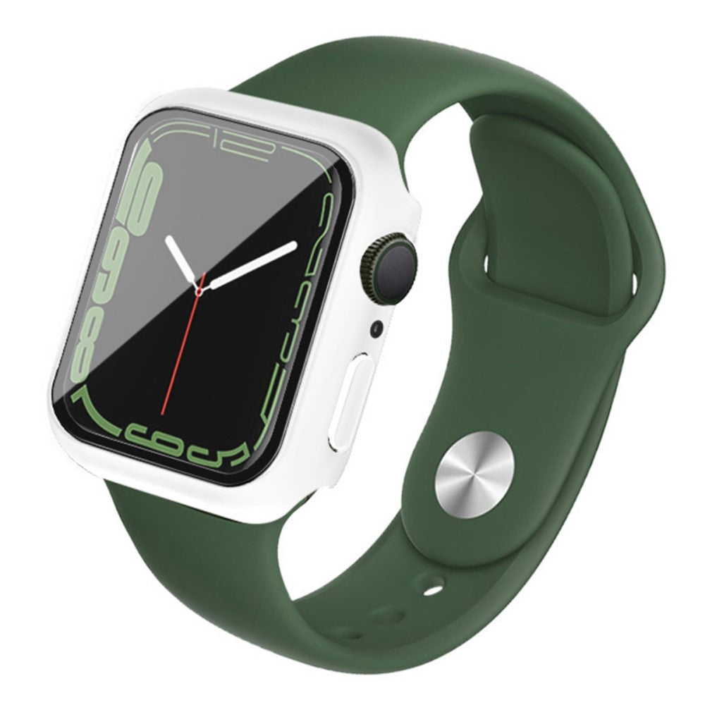 Rigtigt Flot Apple Watch Series 7 45mm Cover med Skærmbeskytter i Plastik og Hærdet Glas - Hvid#serie_1