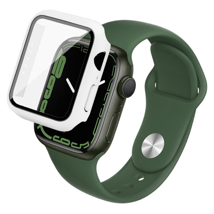 Rigtigt Flot Apple Watch Series 7 45mm Cover med Skærmbeskytter i Plastik og Hærdet Glas - Hvid#serie_1