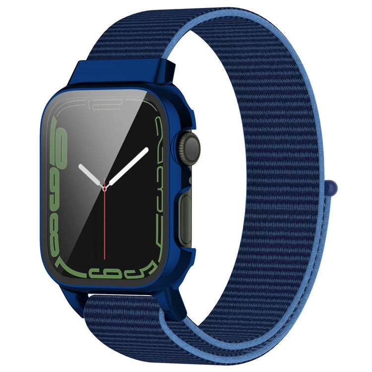 Meget holdbart Apple Watch Series 7 45mm Nylon og Glas Rem - Blå#serie_17