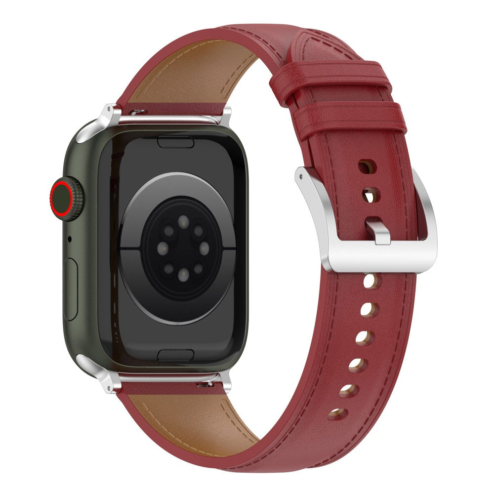 Mega holdbart Apple Watch Series 7 45mm Ægte læder Rem - Rød#serie_3