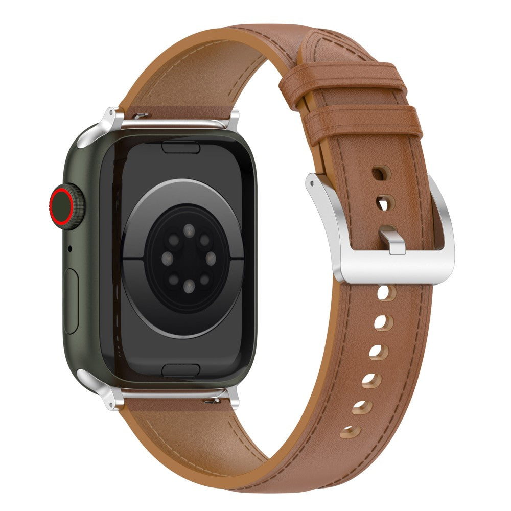 Mega holdbart Apple Watch Series 7 45mm Ægte læder Rem - Brun#serie_4