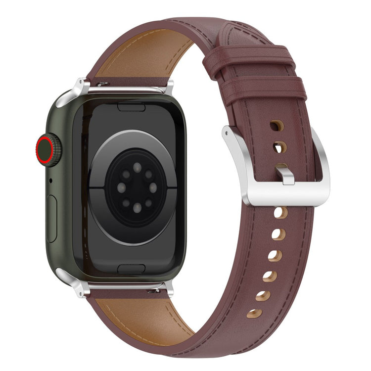Mega holdbart Apple Watch Series 7 45mm Ægte læder Rem - Brun#serie_5