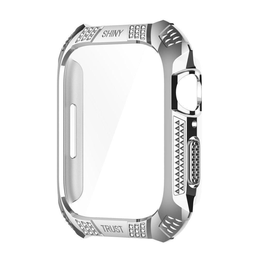 Meget Godt Apple Watch Series 7 45mm Cover med Skærmbeskytter i Rhinsten og Hærdet Glas - Sølv#serie_3