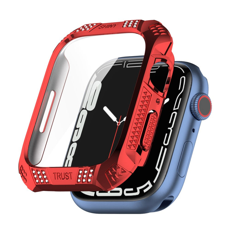Meget Godt Apple Watch Series 7 45mm Cover med Skærmbeskytter i Rhinsten og Hærdet Glas - Rød#serie_4