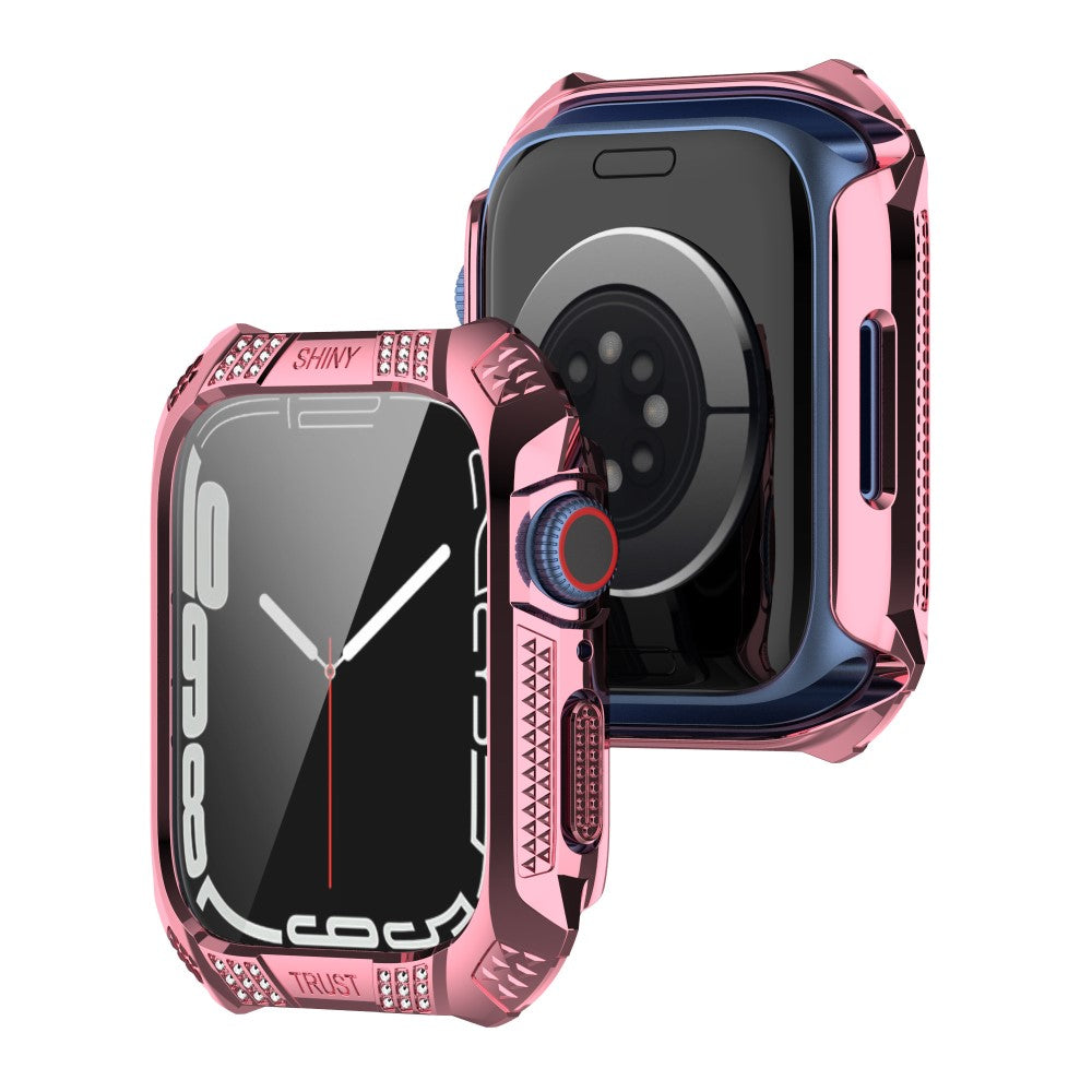 Meget Godt Apple Watch Series 7 45mm Cover med Skærmbeskytter i Rhinsten og Hærdet Glas - Pink#serie_5