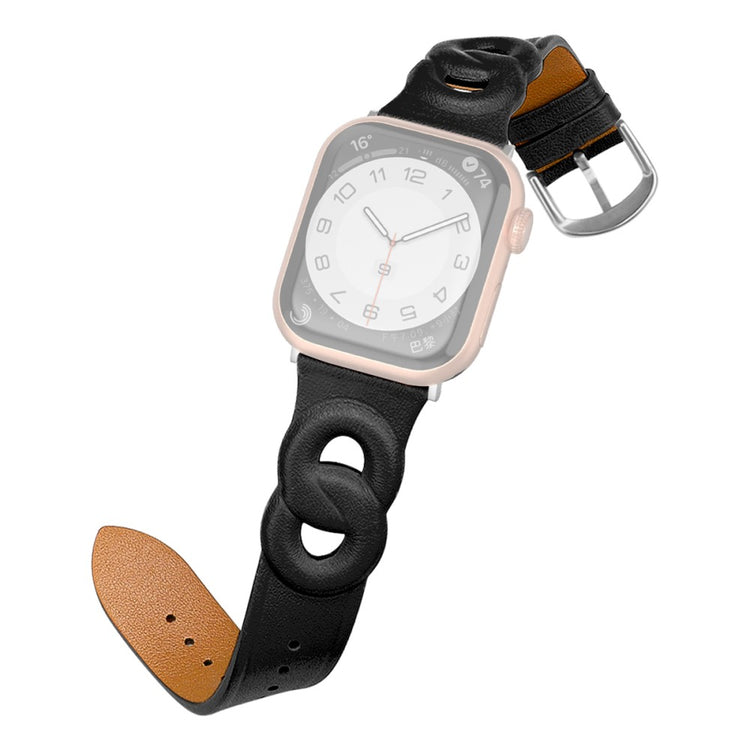 Rigtigt pænt Apple Watch Series 7 45mm Ægte læder Rem - Sort#serie_1