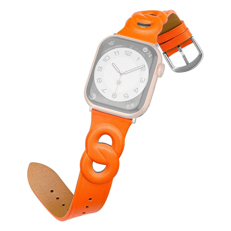 Rigtigt pænt Apple Watch Series 7 45mm Ægte læder Rem - Orange#serie_3
